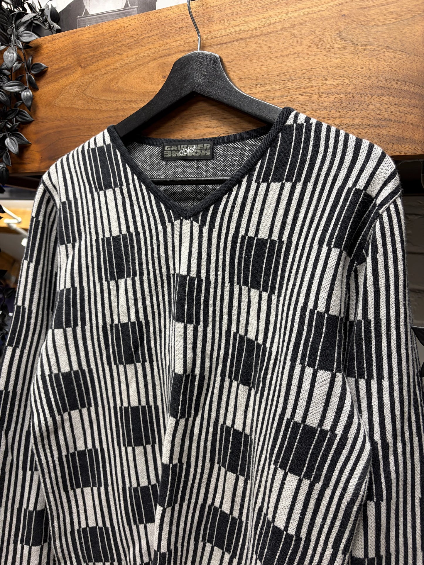 Vintage Jean Paul Gaultier ‘Objet’ Vertical Bar Patterned V-Neck Knit Sweater
