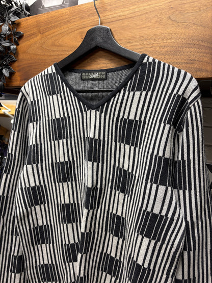 Vintage Jean Paul Gaultier ‘Objet’ Vertical Bar Patterned V-Neck Knit Sweater