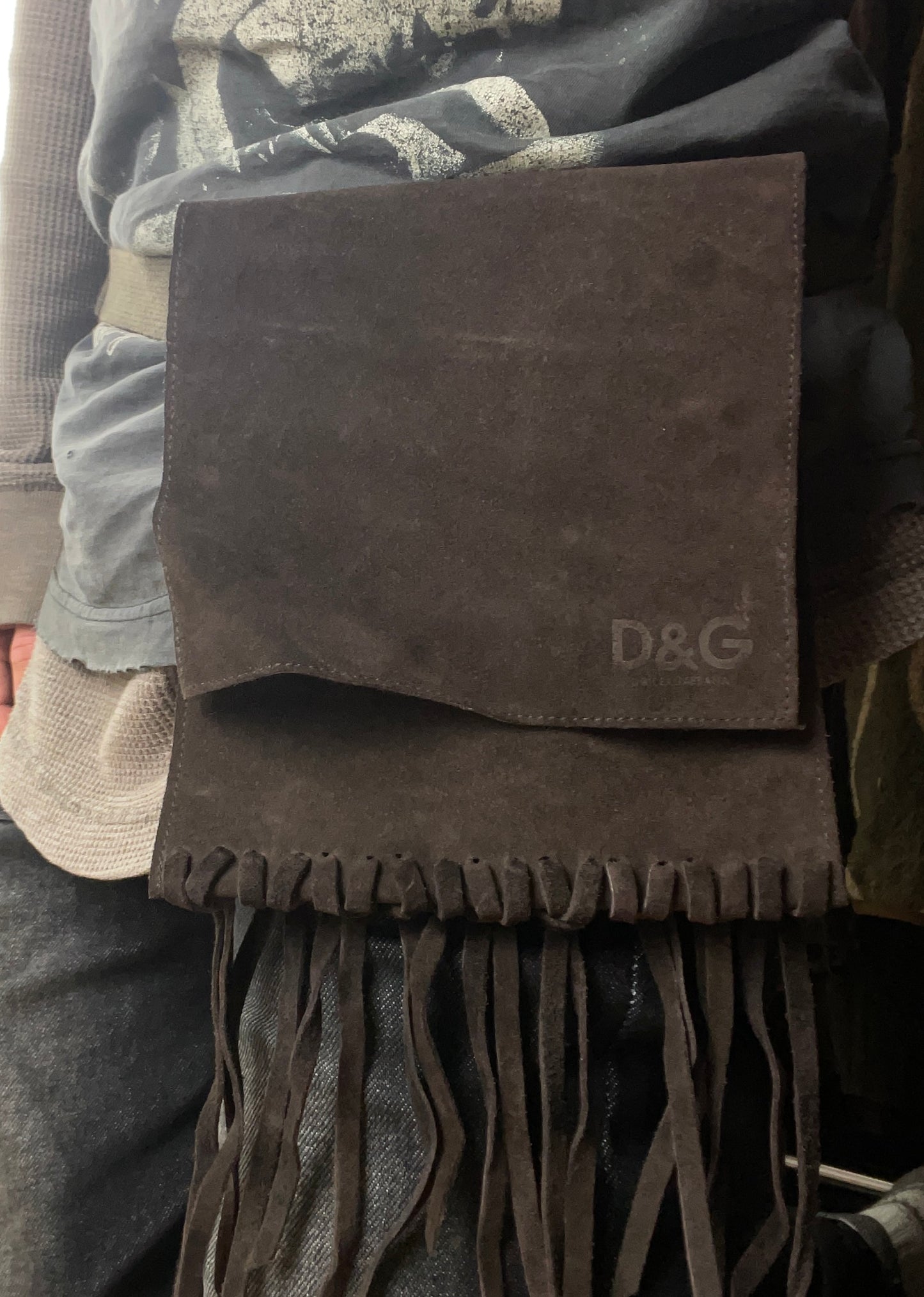 2000s Dolce & Gabbana Brown Suede Fringe Waist Bag