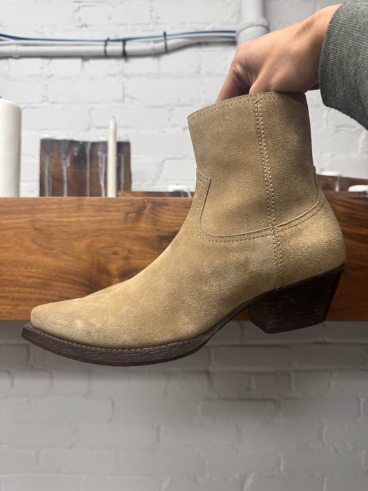 Saint Laurent Brow n Suede ‘Lukas’ Cuban Heel Pointed Toe Boots