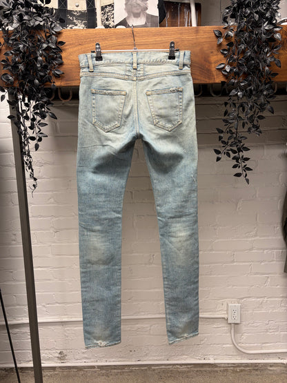 2016 Saint Laurent by Hedi Slimane ‘Black Chain’ Light Wash Distressed ‘D02’ Skinny Jeans