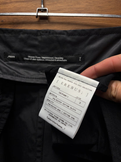 AW2022 Julius ‘Gas Mask’ Waxed Black Wide Leg Cargo Pants