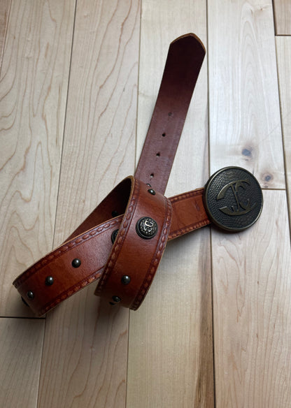 Roberto Cavalli Brown Leather RC Logo Belt