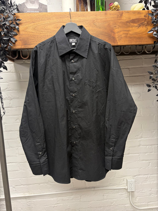 Diesel Embroidered ‘D-Logo’ Black Button Up Shirt
