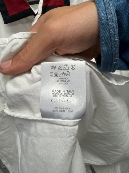 AW2008 Gucci by Frida Giannini Military Inspired Red/Navy Epaulette Detailed Button Up Shirt