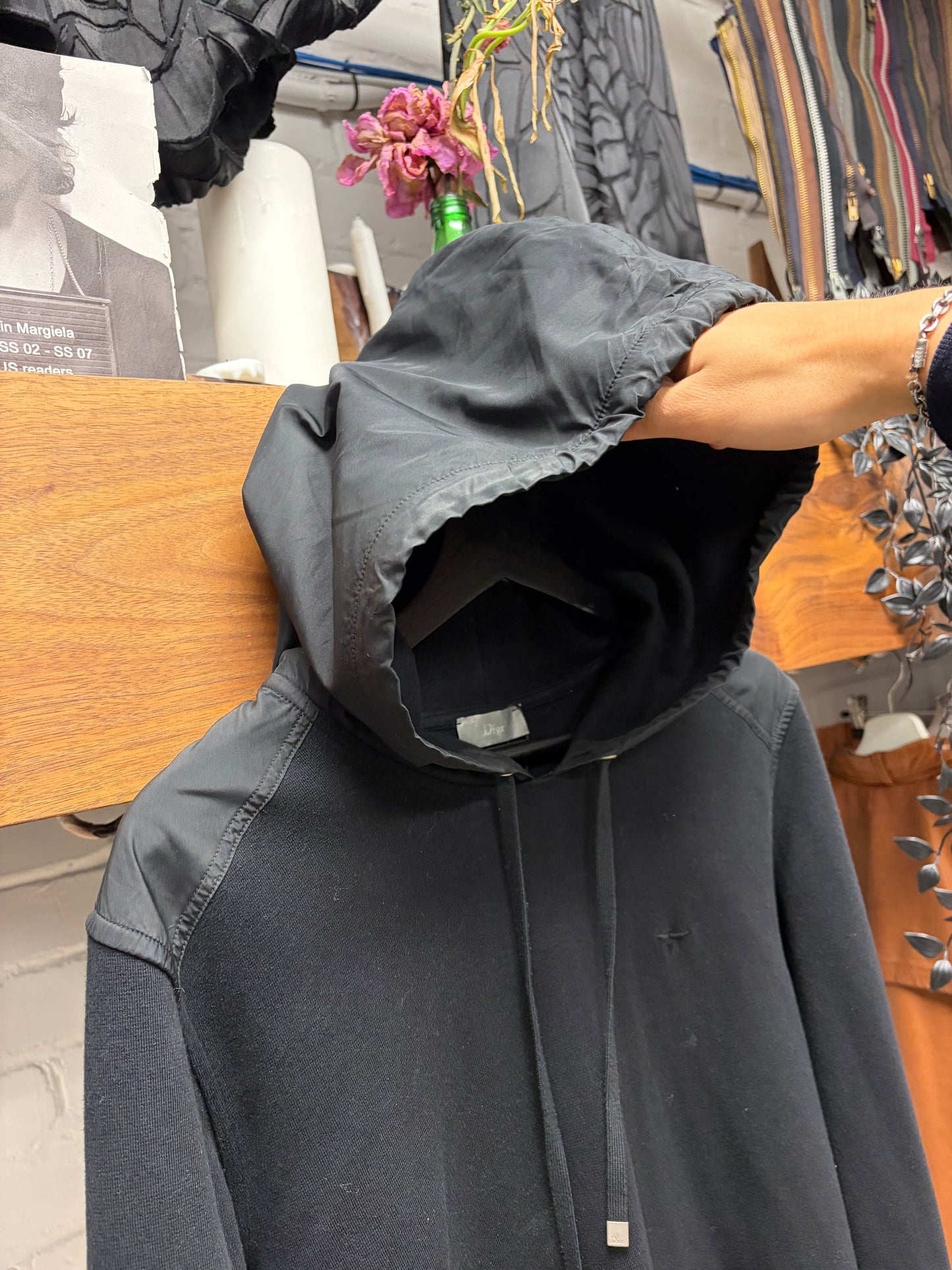 Dior Homme Nylon/Cotton Panelled Hood and Shoulders Drawstring Hoodie