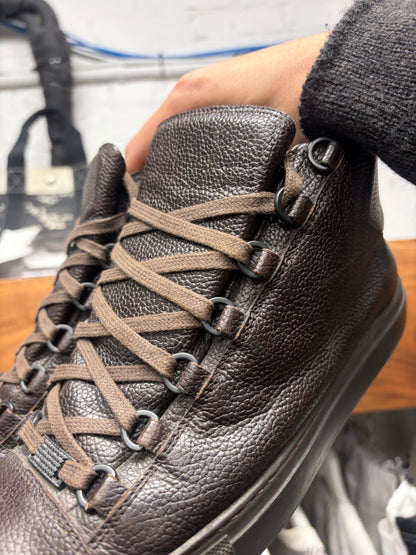 Balenciaga ‘Arena’ Chocolate Brown Leather Low Top Sneakers