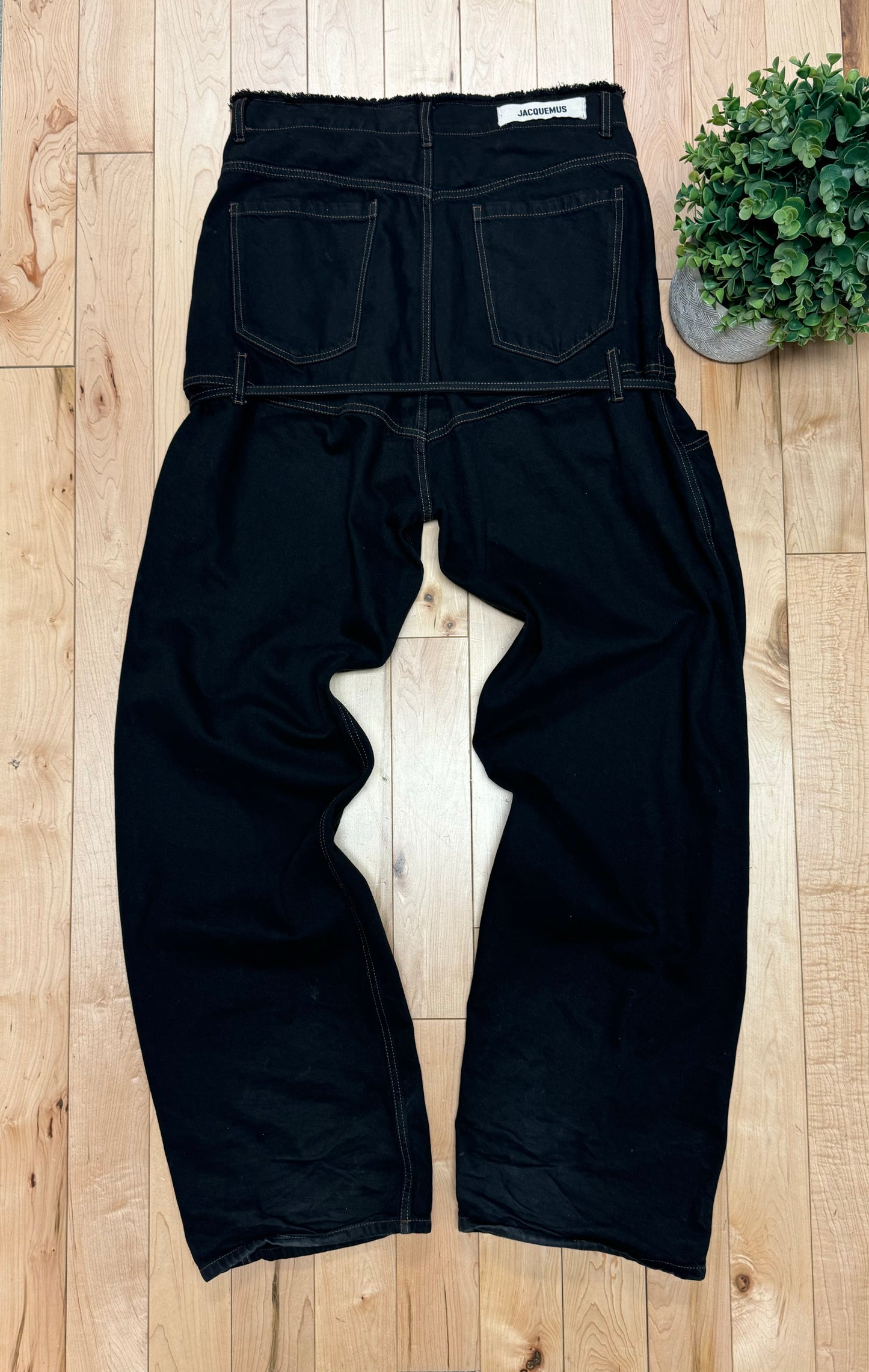 Jacquemus Belted Waist Wide Leg Black Denim