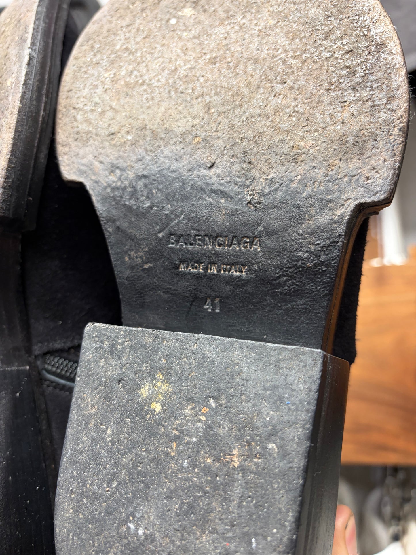 Balenciaga ‘Santiago’ Waxed Black Suede Pointed Toe Boots