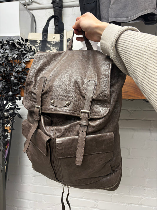 Mid 2000s Balenciaga‘Traveller’ Brown Lambskin Leather Backpack
