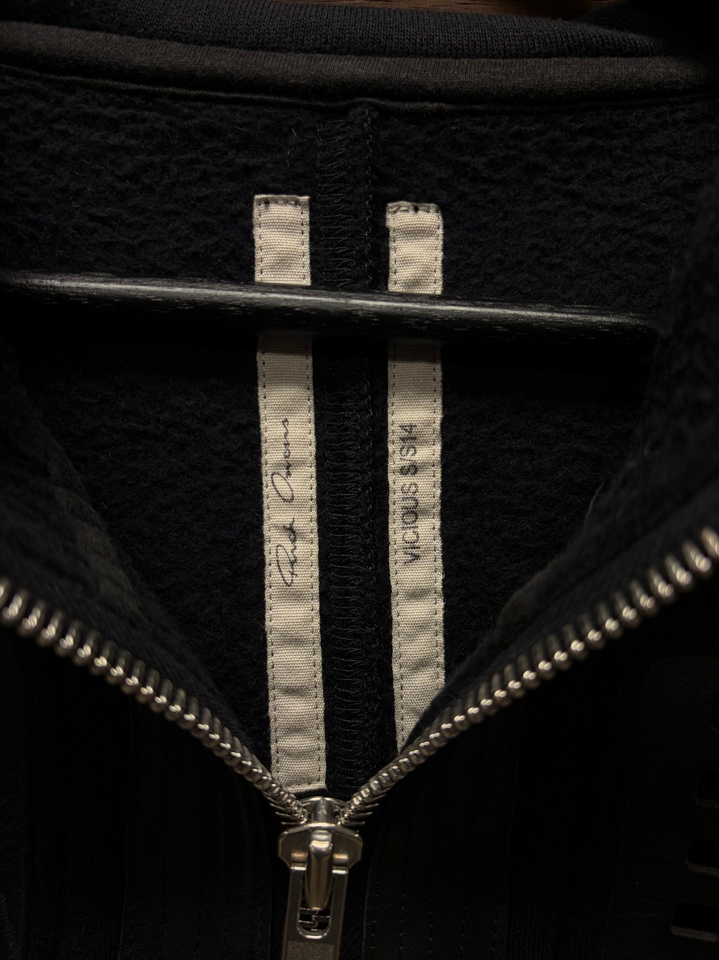SS2014 Rick Owens ‘Vicious’ Leather Geometric/Tape Seam Gimp Full-Zip Hoodie