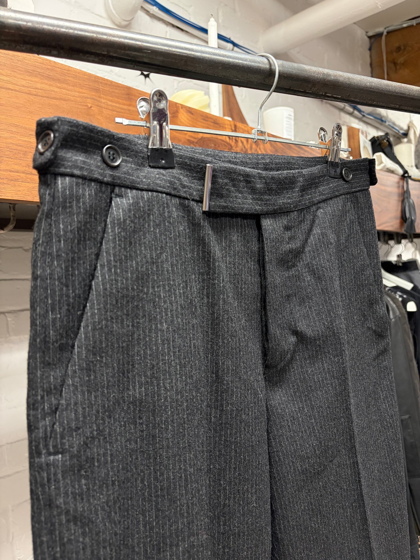 Vintage Helmut Lang Grey Wool Pinstripe Pleated Trousers