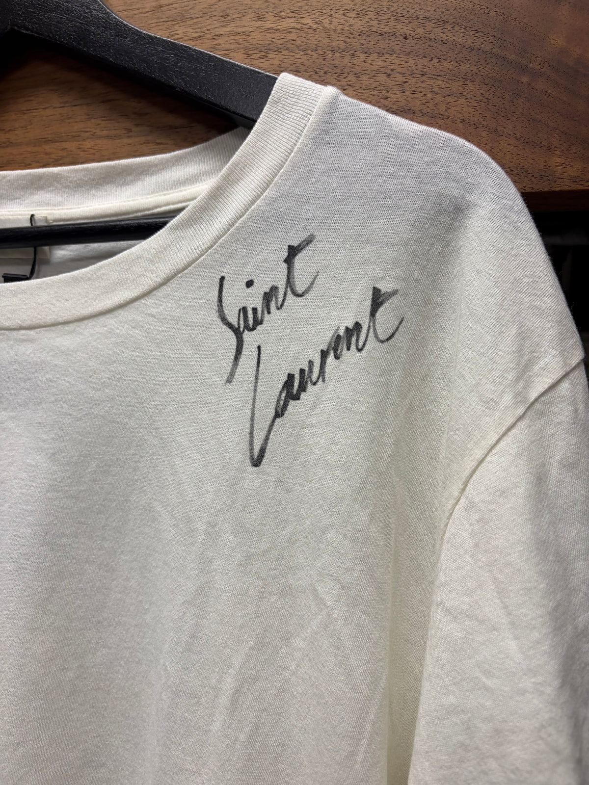 2017 Saint Laurent White ‘Cursive Logo’ Short Sleeve T-Shirt