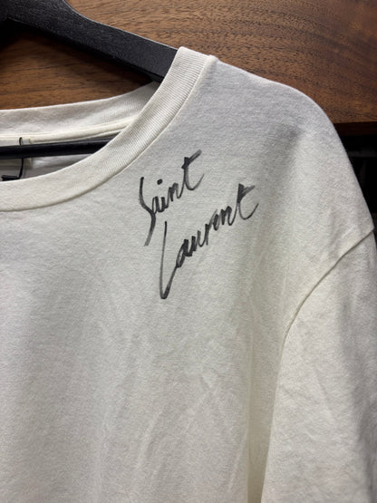 2017 Saint Laurent White ‘Cursive Logo’ Short Sleeve T-Shirt