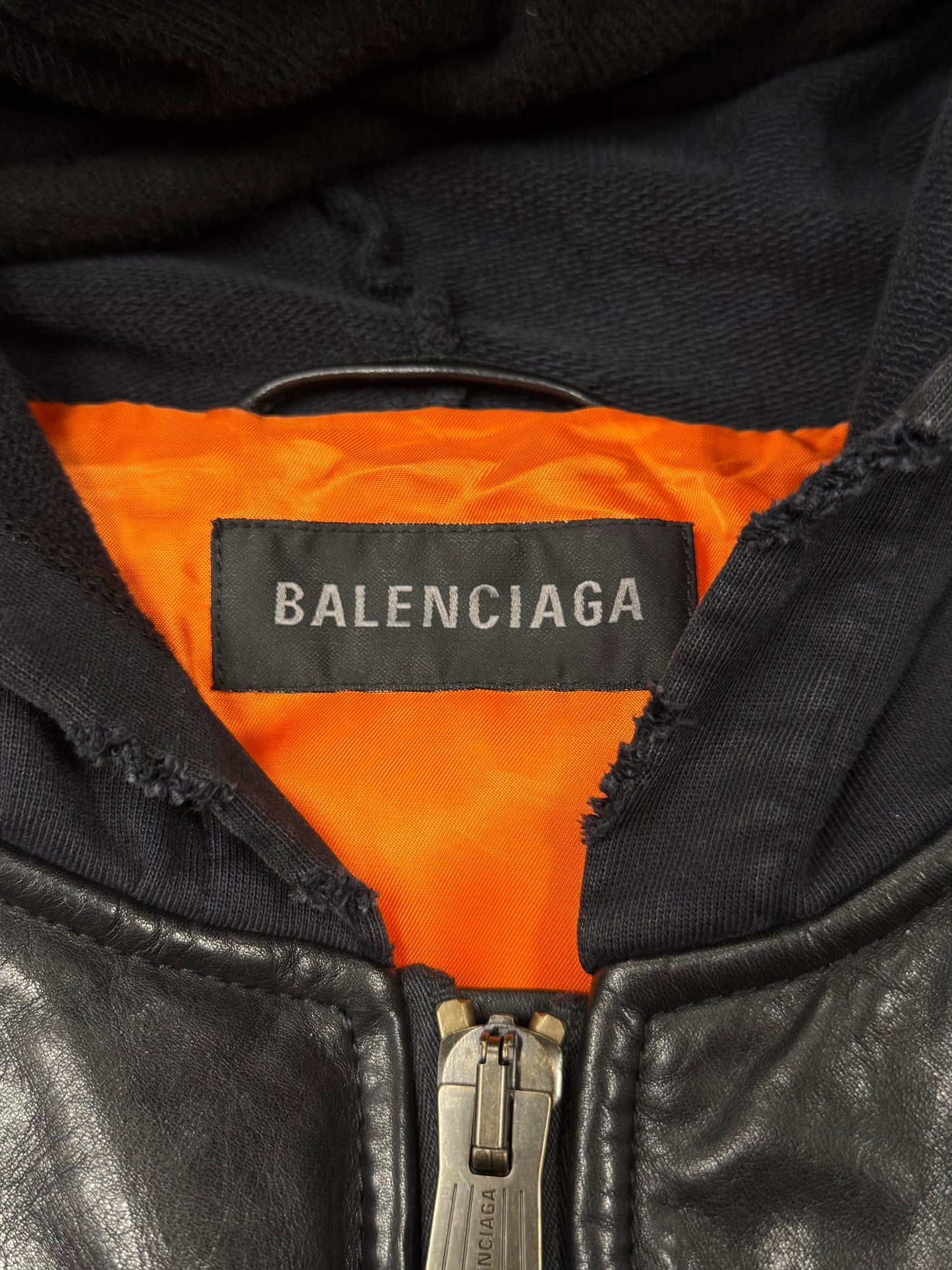 AW2022 Balenciaga ‘Mudshow’ Leather MA-1 Oversized Hooded Bomber Jacket
