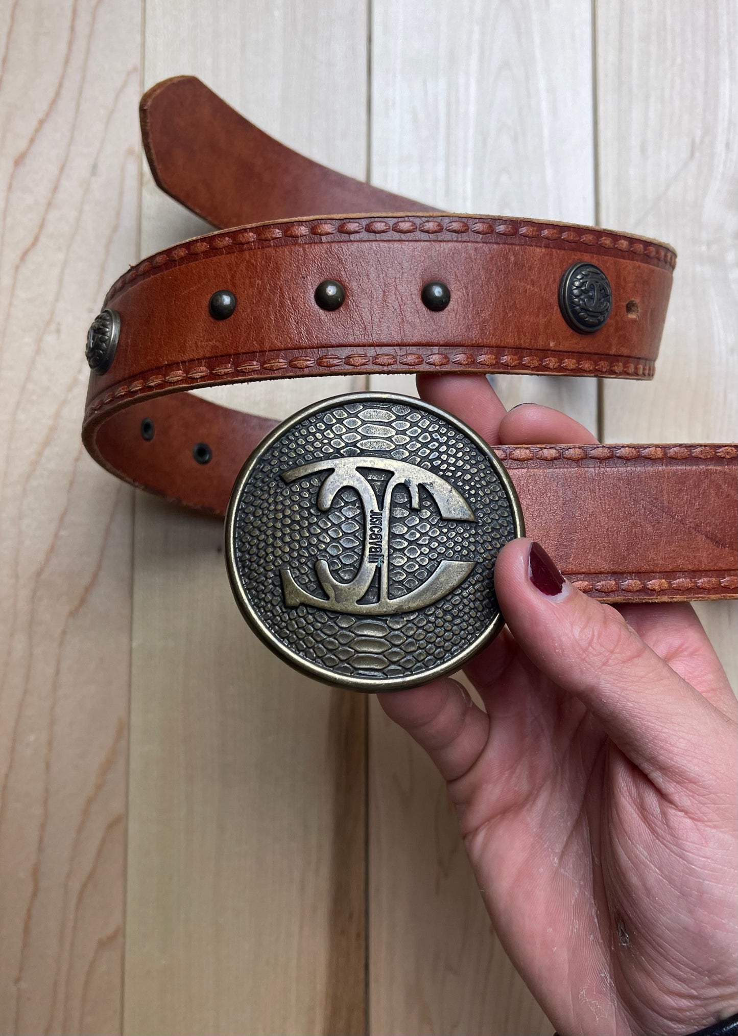 Roberto Cavalli Brown Leather RC Logo Belt