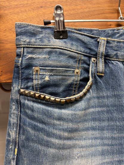 2000s Hysteric Glamour Blue Patchwork Skinny Jeans