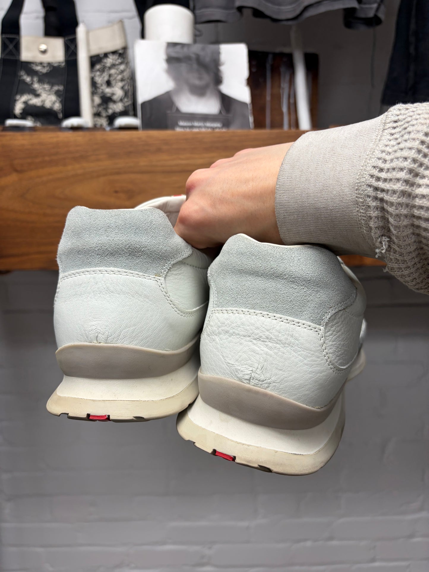 Prada ‘Americas Cup’ Geometric Sole White Low Top Sneakers