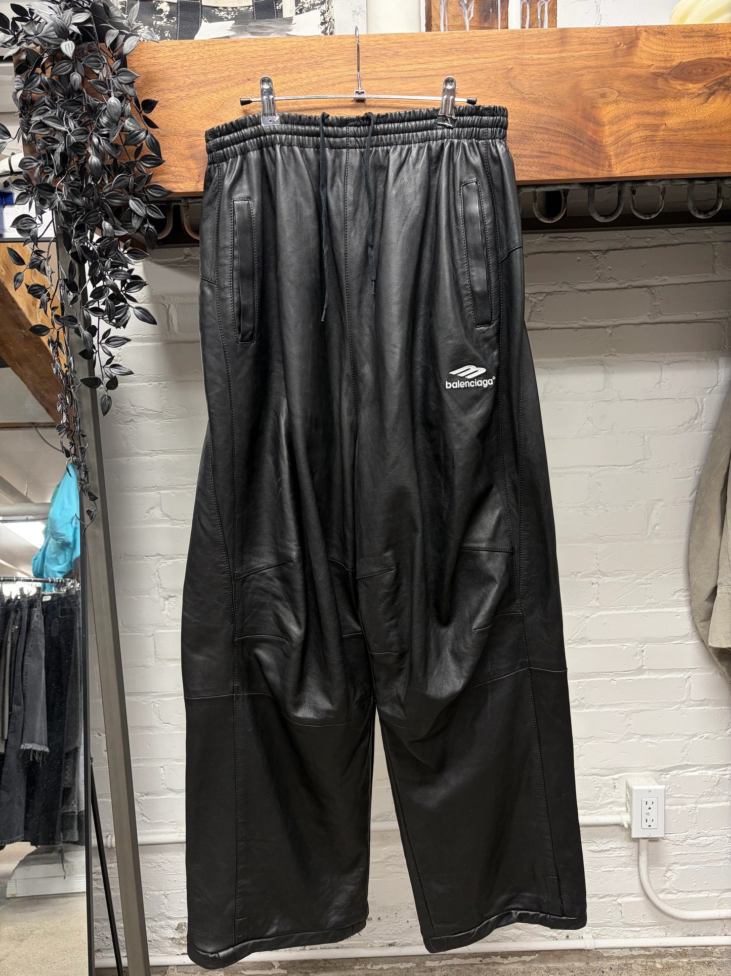 2022 Balenciaga ‘3B’ Sporty Logo Leather Track Pants