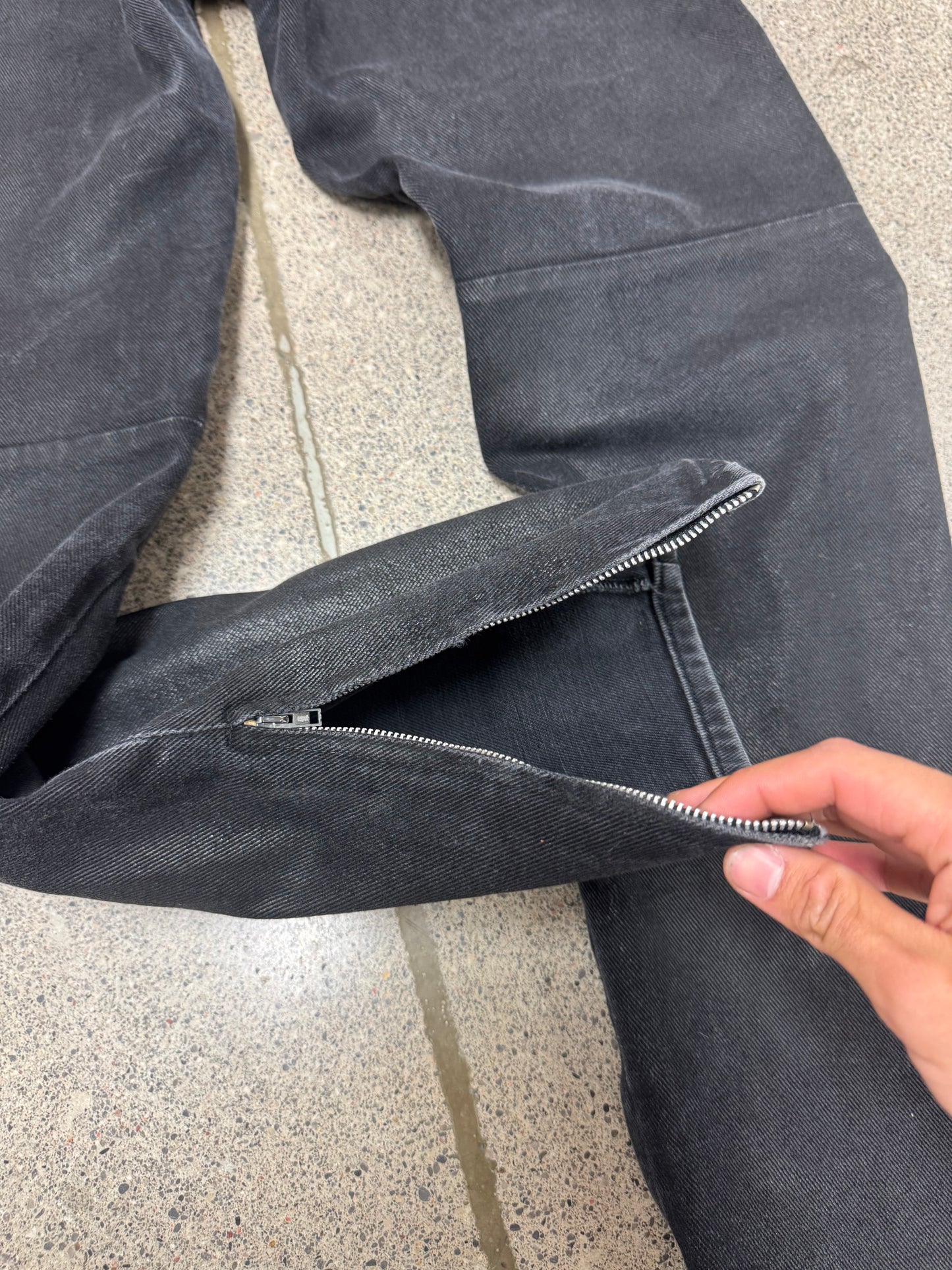 AW1999 Helmut Lang Waxed Black ‘Biker Knee’ Slim Cut Denim