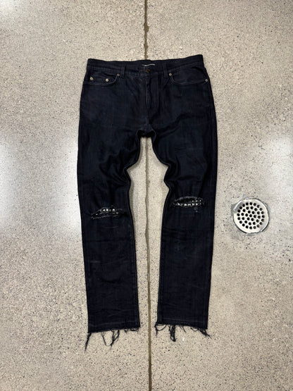 SS2016 Saint Laurent by Hedi Slimane ‘Biker Knee’ Leather Studded ‘D02’ Denim