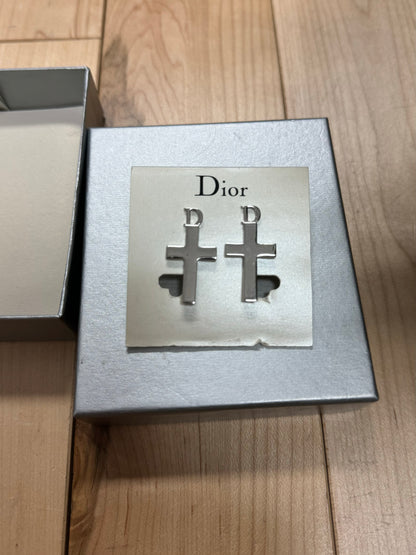 Dior Silver Cross ‘D Logo’ Silver Earrings