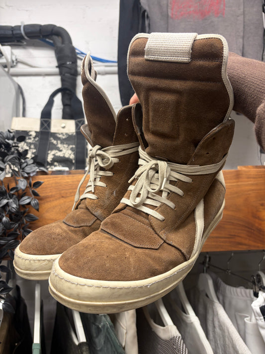 Rick Owens ‘Geobasket’ Dust Brown/Milk Suede High Top Sneakers
