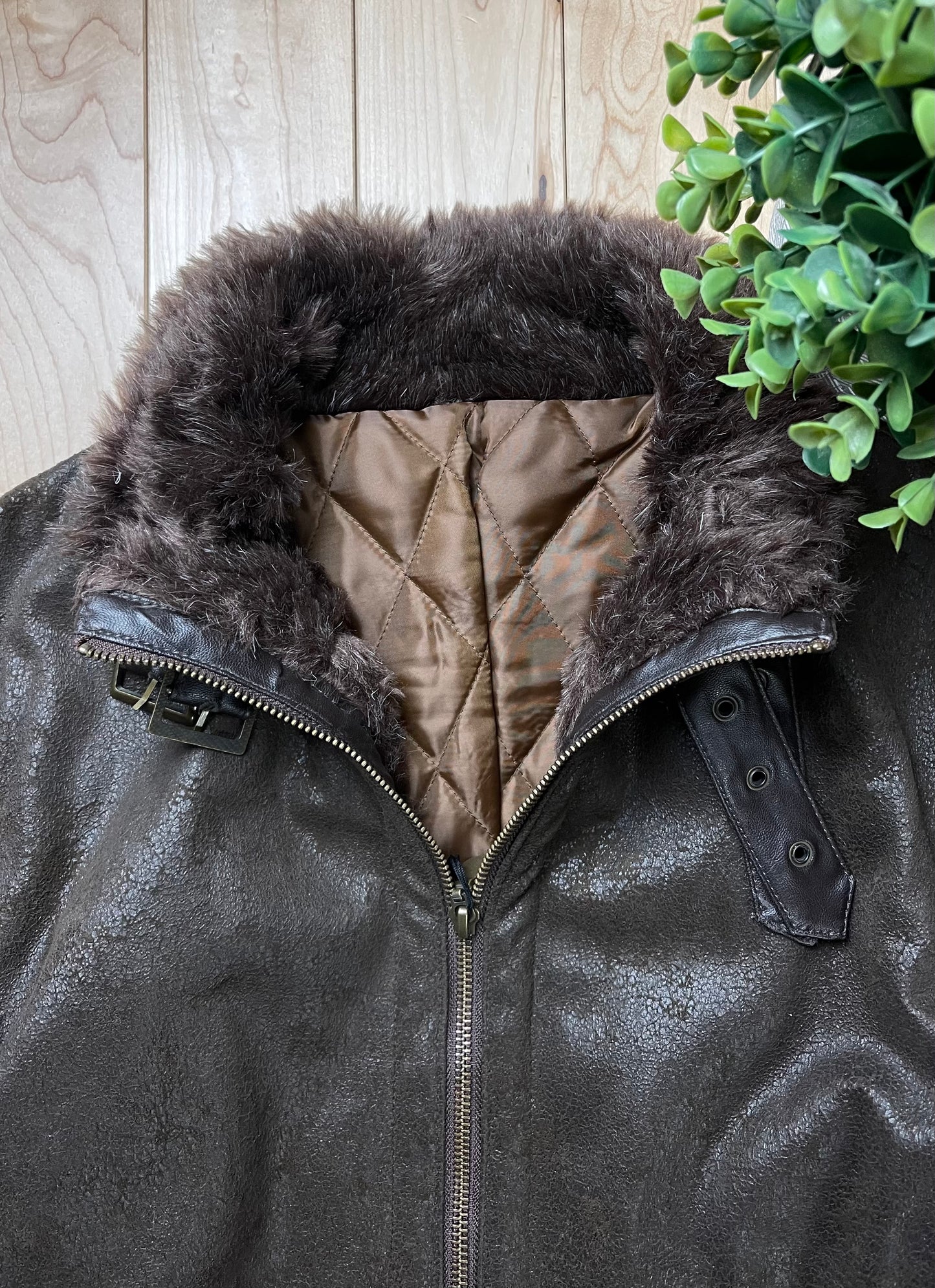 Tornado Mart Fur Trim Brown Collared Zip-Up Jacket