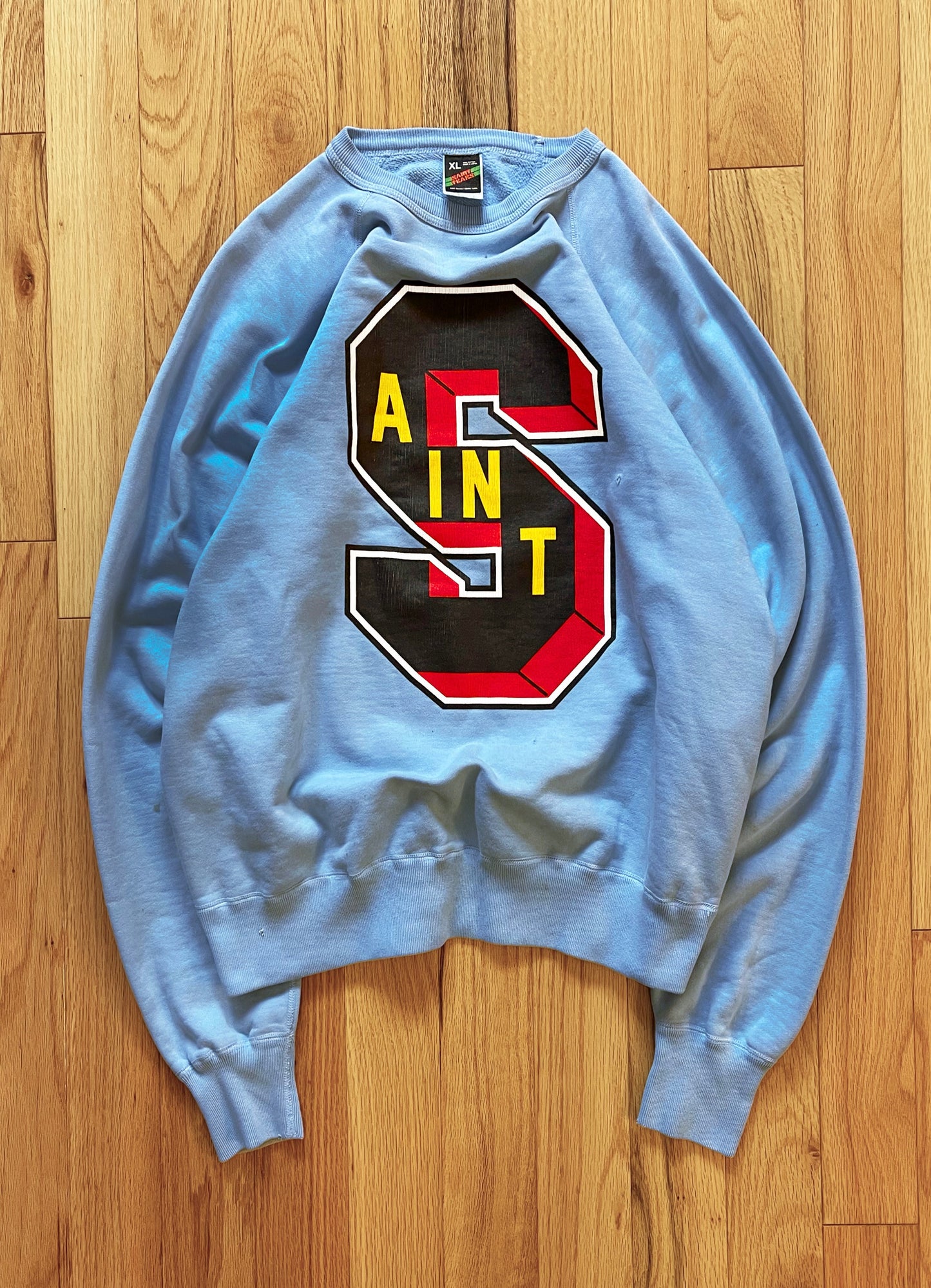 Spring Summer 2023 Saint Michael x Denim Tears Distressed Varsity Sweatshirt.