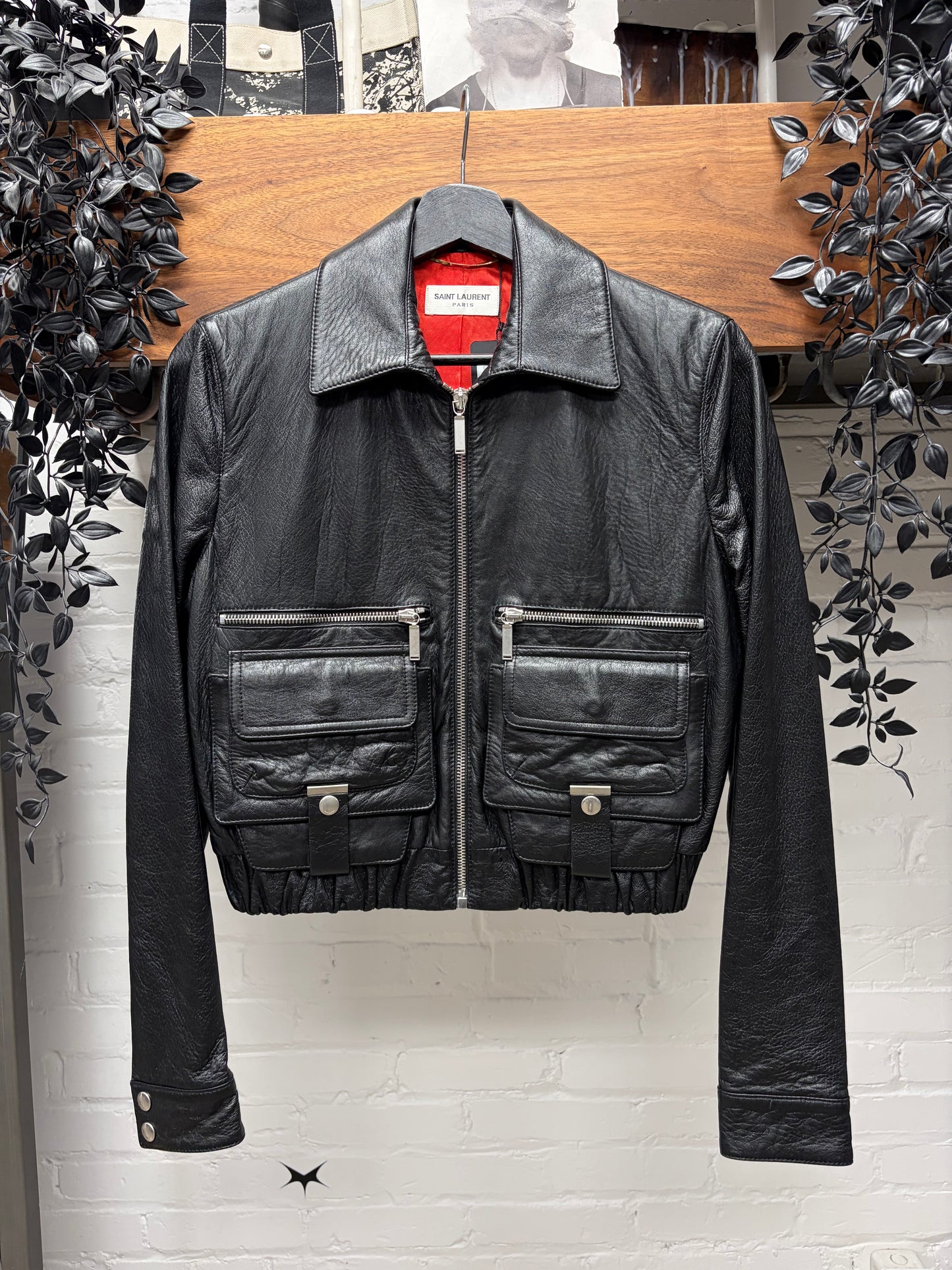 2016 Saint Laurent by Hedi Slimane Black Calfskin Leather Cropped Cargo Jacket