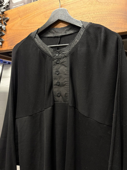 AW2017 Julius Black Ribbed Cotton Drop Shoulder Oversized Long Sleeve Shirt