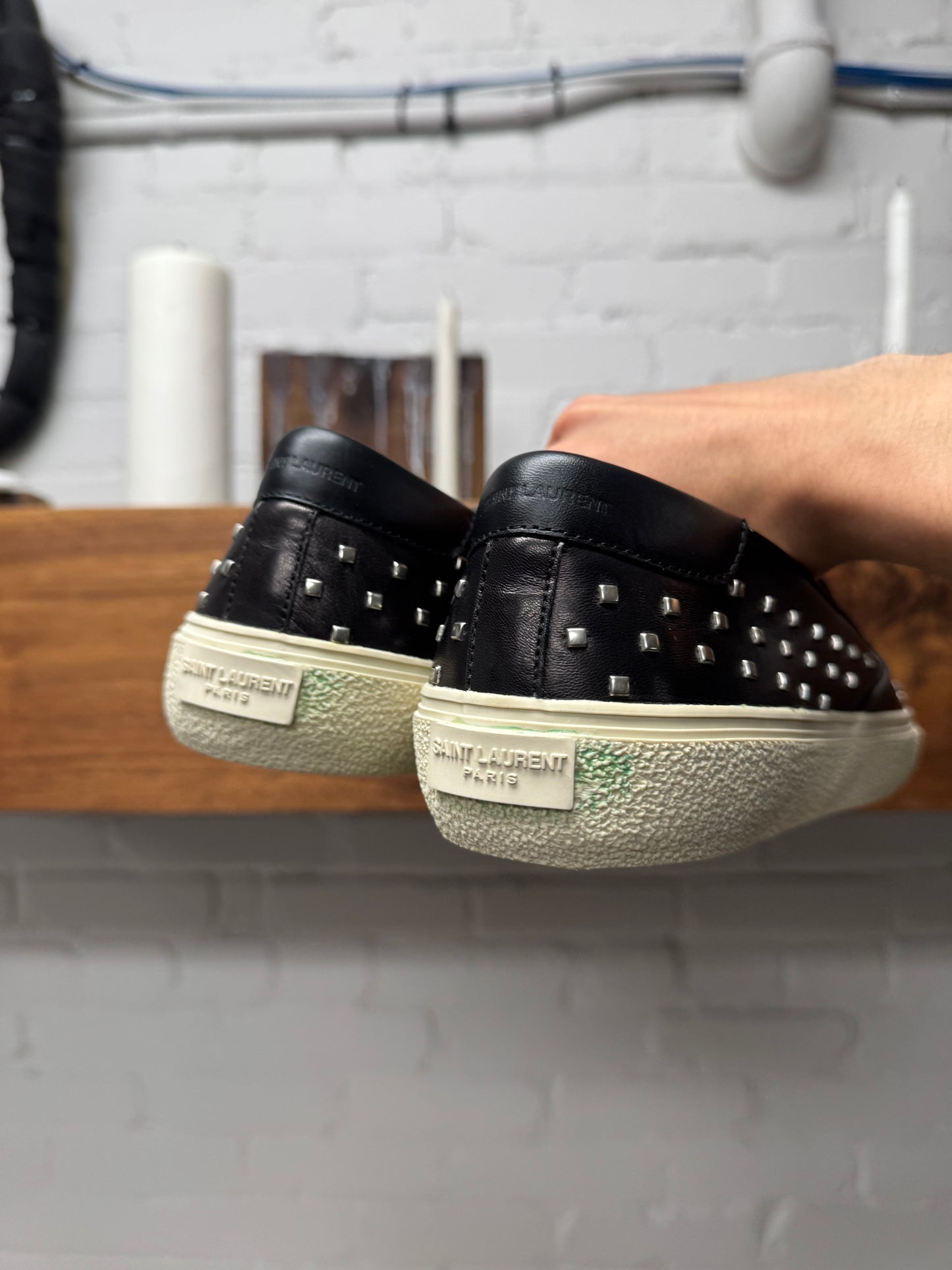 Saint Laurent Studded Leather Slip On Sneakers