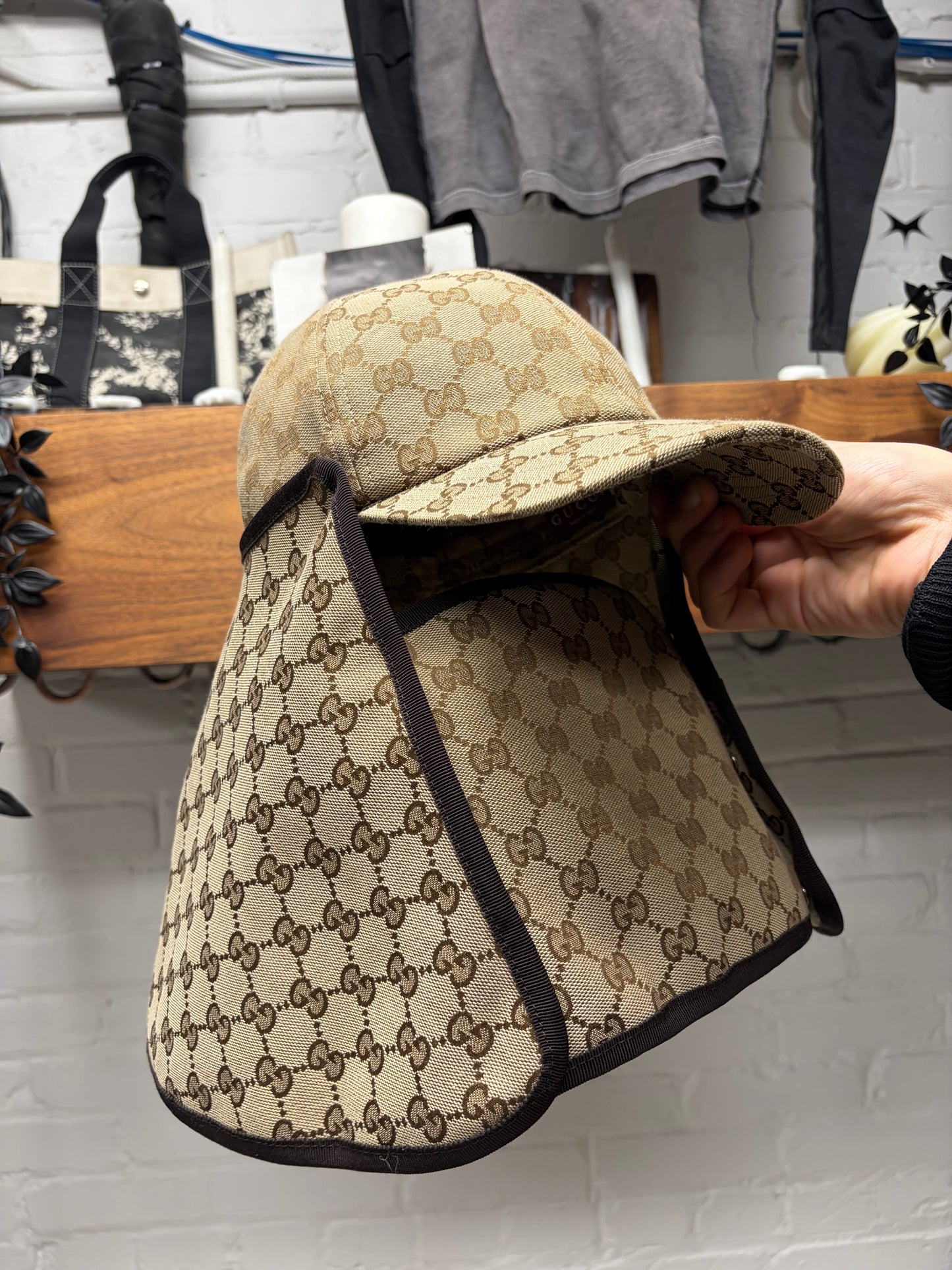 Gucci Canvas Monogram Hat with Detachable Mask/Side Flaps