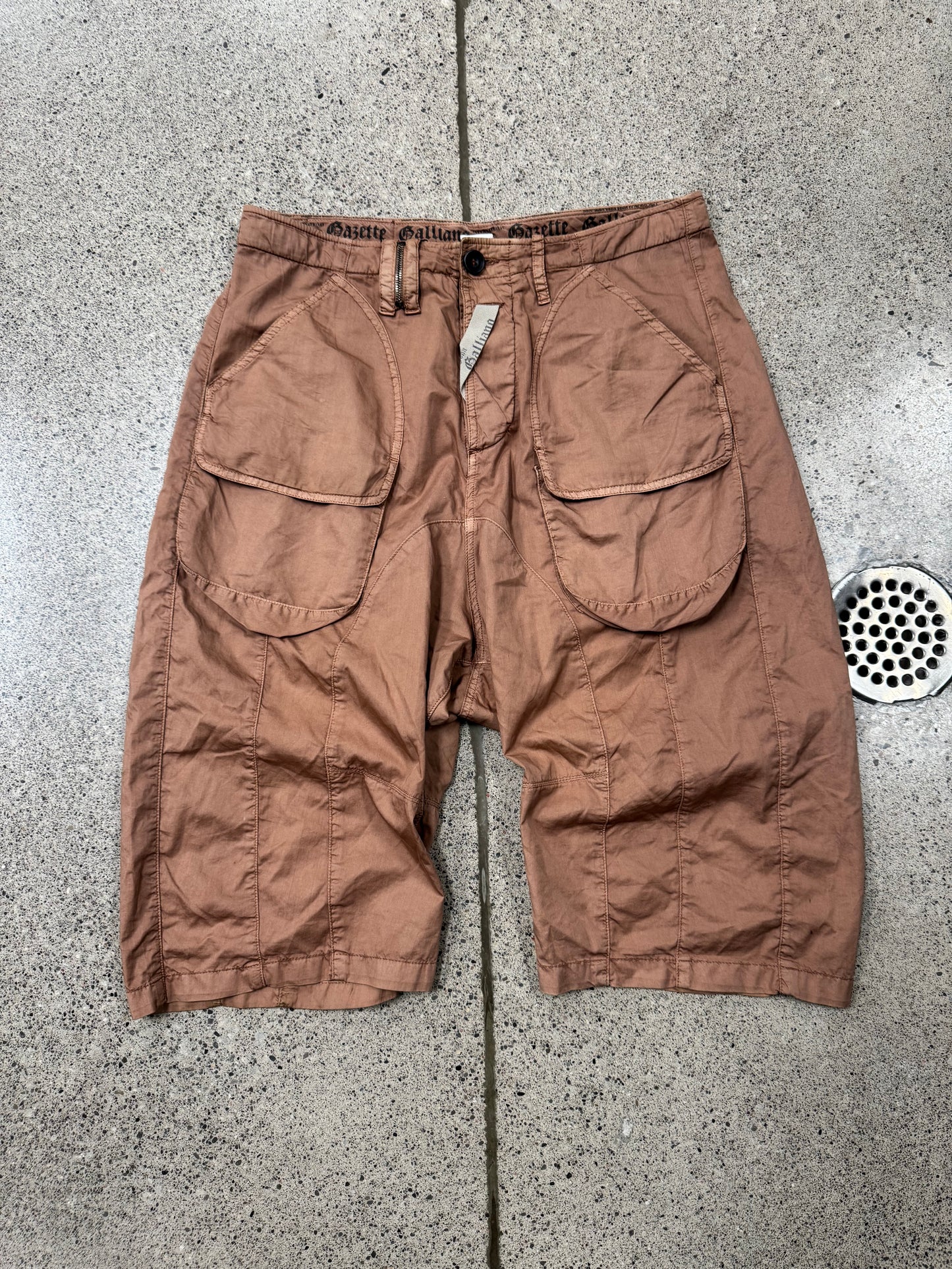 John Galliano Cargo Pocket Drop Crotch Pod Shorts