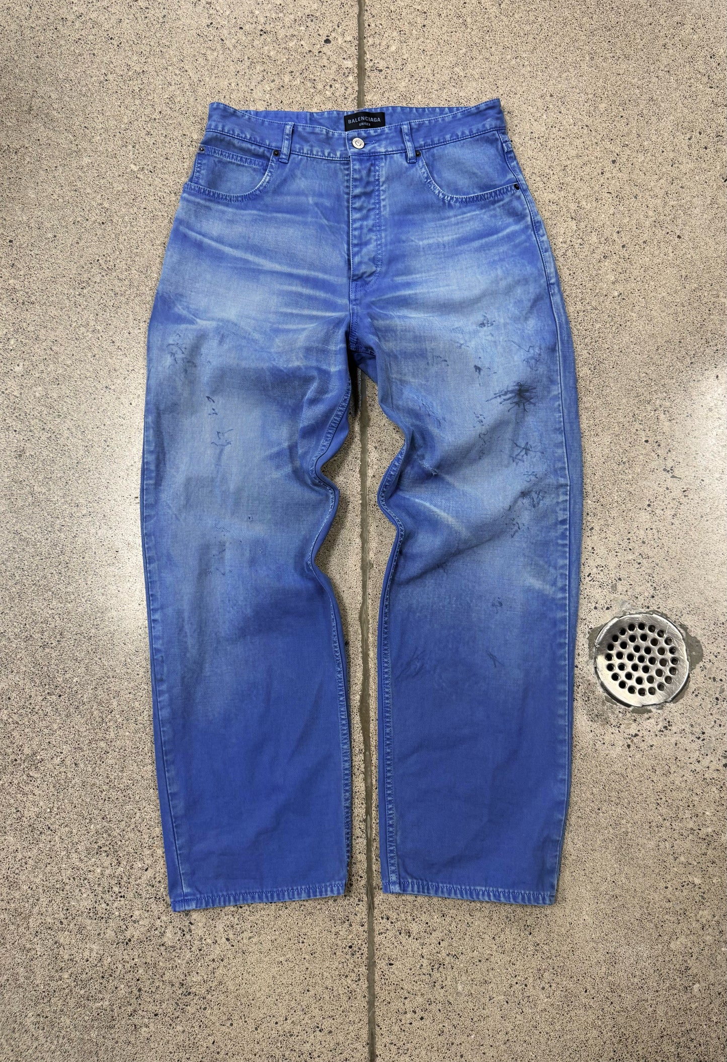 AW2023 Balenciaga ‘Thrashed’ Overdyed Blue Moleskin Denim