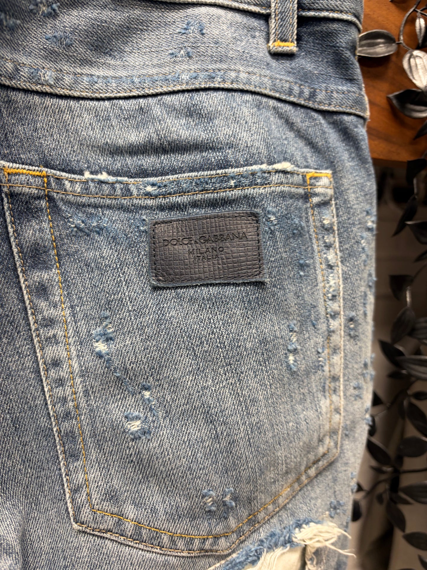 Dolce & Gabbana Heavily Distressed Blue Bootcut Denim