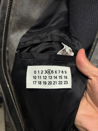 Maison Margiela Leather/Black Ribbed Wool Knit ‘5-Zip’ Jacket