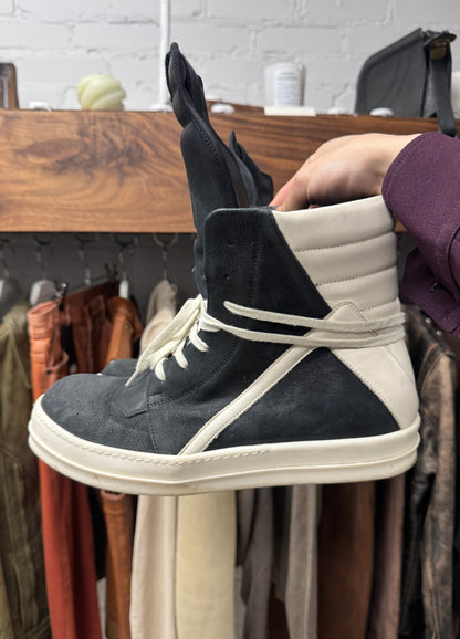 Rick Owens Black/Milk Suede ‘Geobasket’ High Top Sneakers