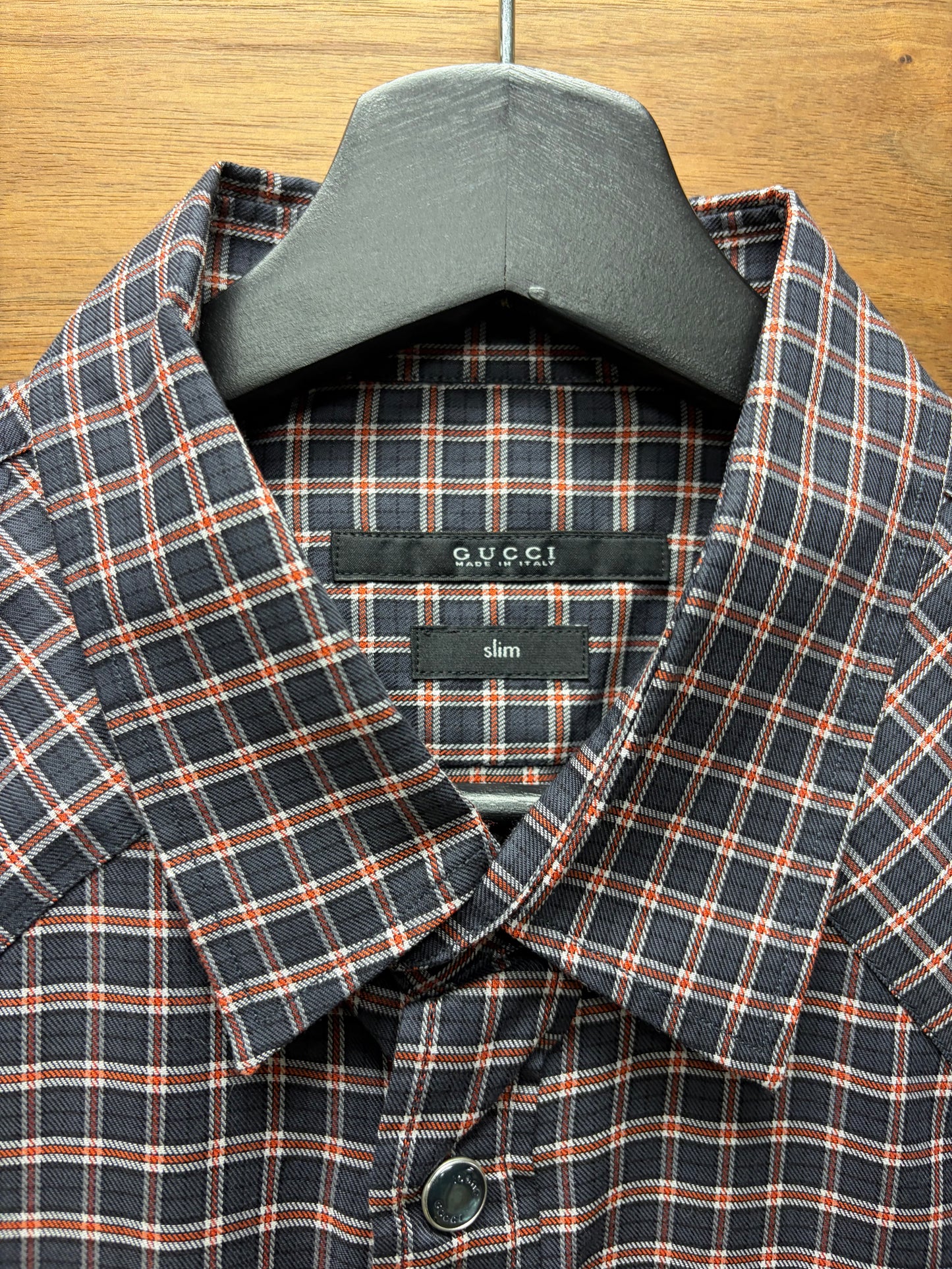 2011 Gucci by Frida Giannini Red/Black Plaid Western Button Up Shirt