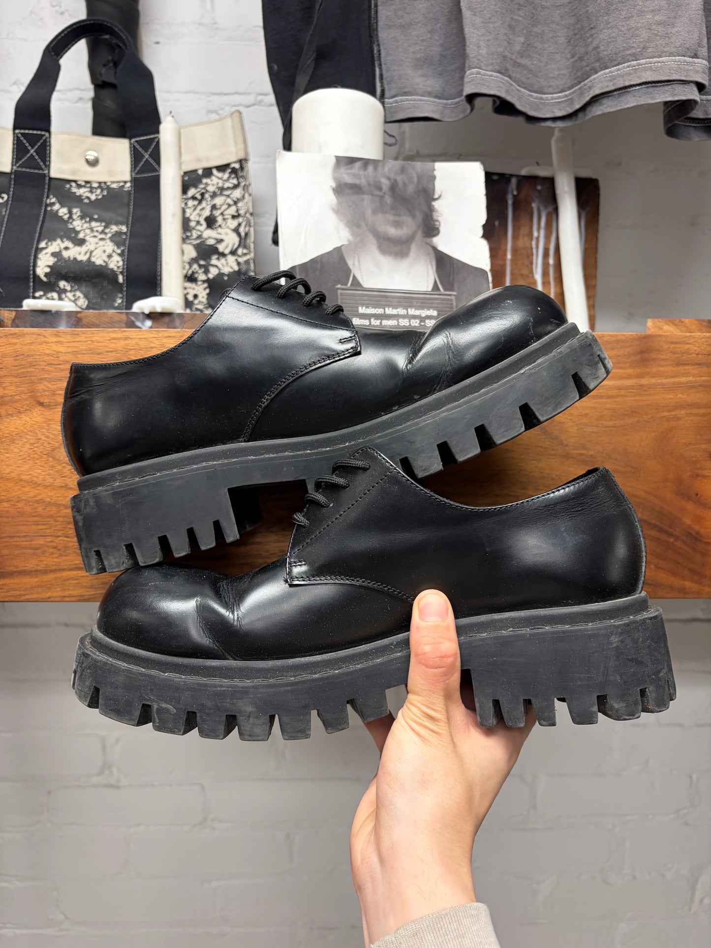 Balenciaga ‘Sergent’ 20mm Platform Sole Black Calfskin Leather Derbys