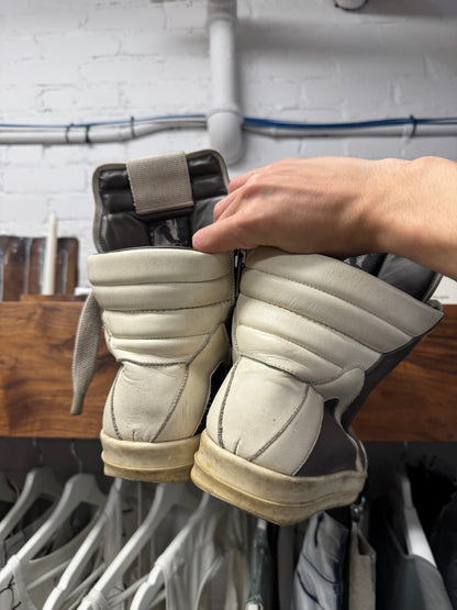 Rick Owens ‘Jumbo Lace’ Grey/Milk Leather ‘Geobasket’ High Top Sneakers