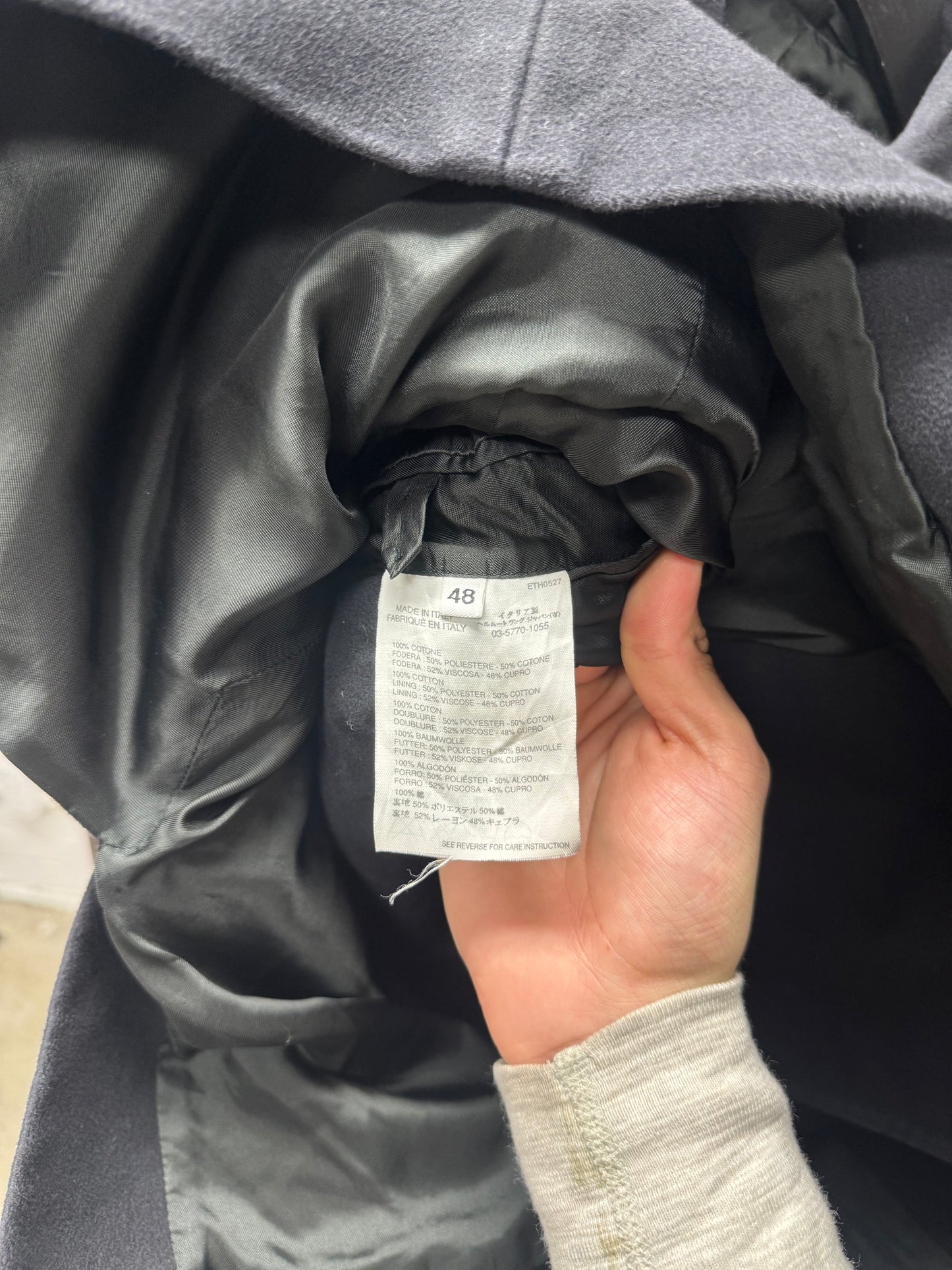 Helmut Lang ‘Plum’ Faded Black Moleskin Double Breasted Coat