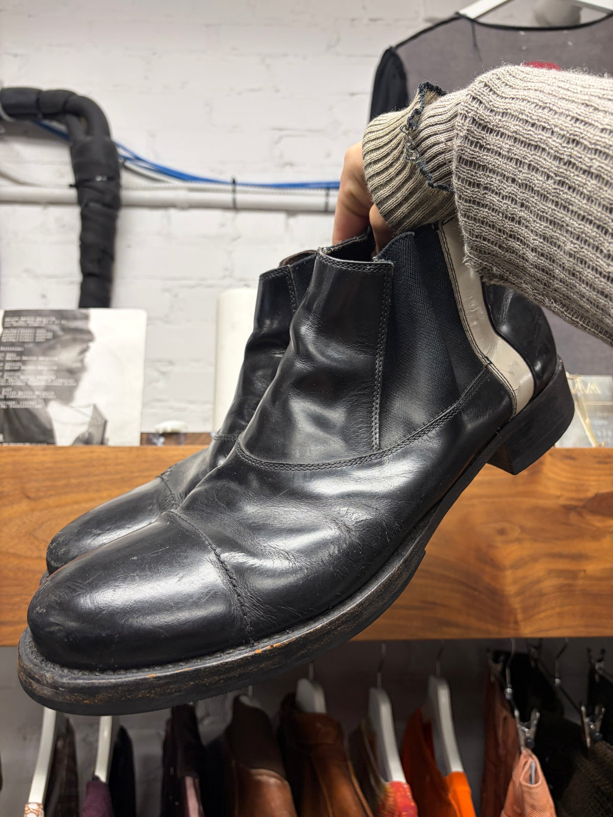 Vintage Miu Miu ‘Marching Stripe’ Black Leather Derby Boots