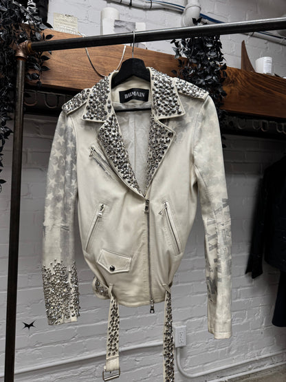 SS2011 Balmain by Christophe Decarnin ‘Safety Pin’ American Flag Leather Biker Jacket