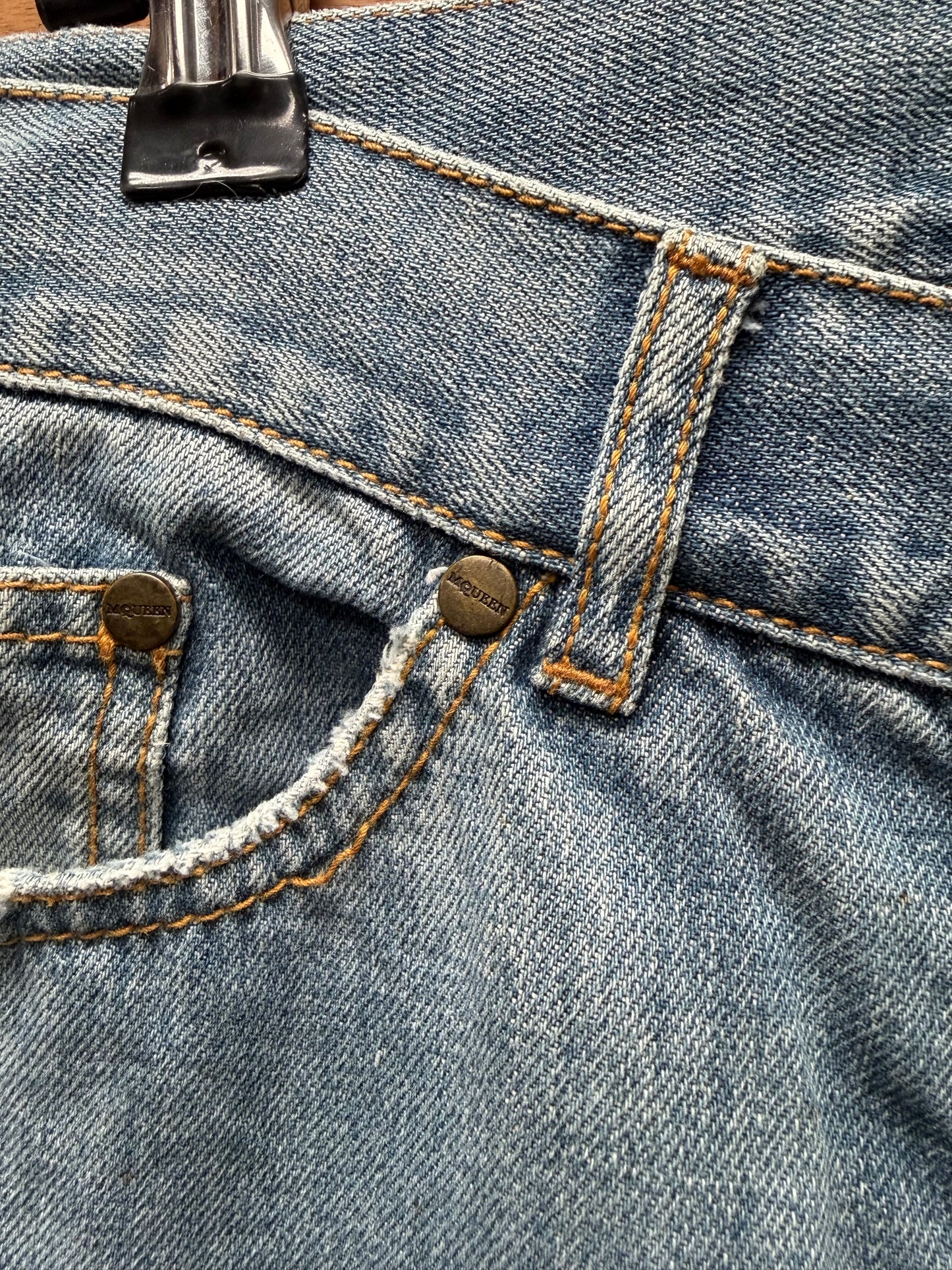 2004 Alexander McQueen Low Rise Light Wash Blue Skinny Jeans