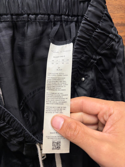 Rick Owens Black ‘Bela’ Black Cupro Drop Crotch Shorts