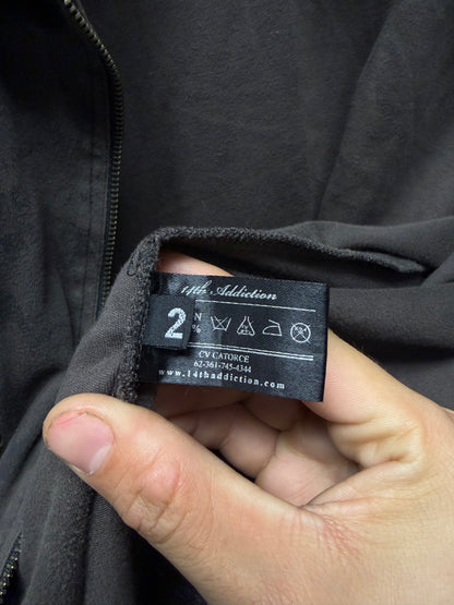 14th Addiction ‘Newspaper Print’ Zip Up Hoodie with Leather Tassels