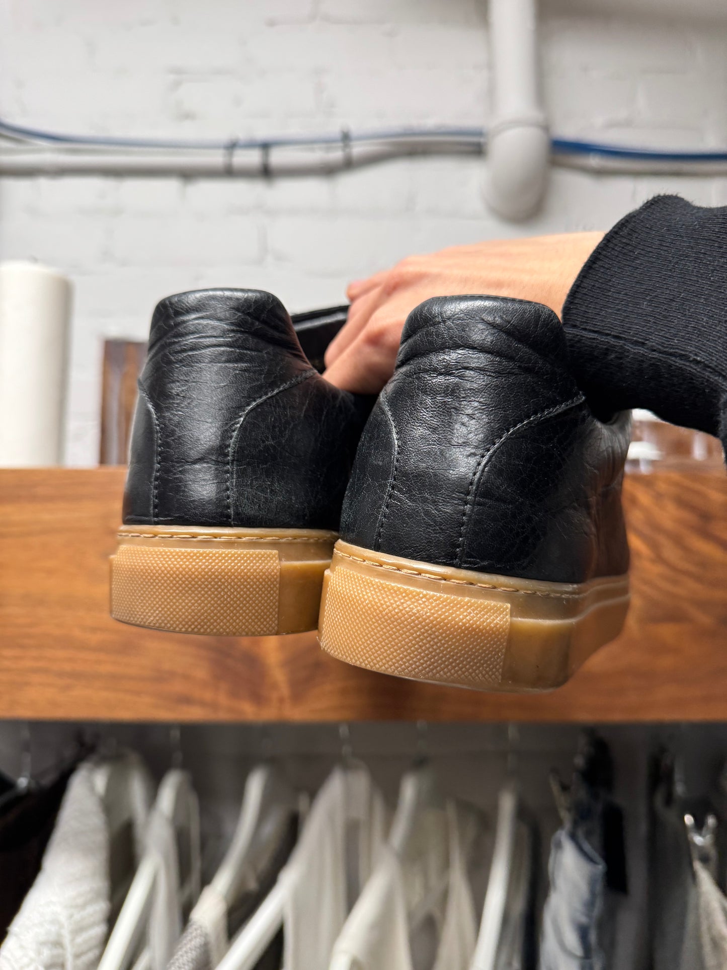 Balenciaga Arena Black Leather/Gum Sole High Top Sneakers