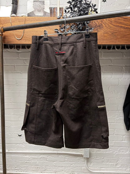 Vintage Jean Paul Gaultier Brown Pinstripe ‘Exposed Zip’ Shorts