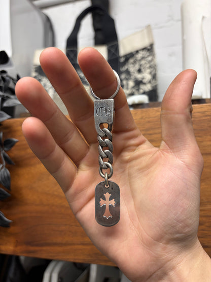 Vintage Chrome Hearts ‘Cross Cutout’ New 925 Silver Dogtag Keychain
